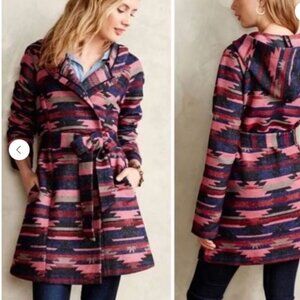 Anthropologie Tabitha Leona Aztec Wool Hooded Wrap Jacket Women's Size Small